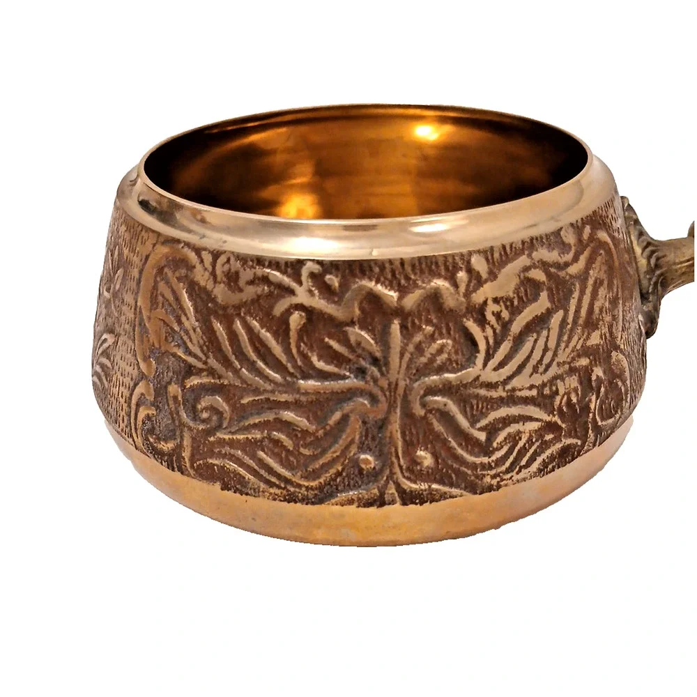 Exotic Copper Sauce Pot Wood Handle Hammered Design Fondue Party Vintage Patina